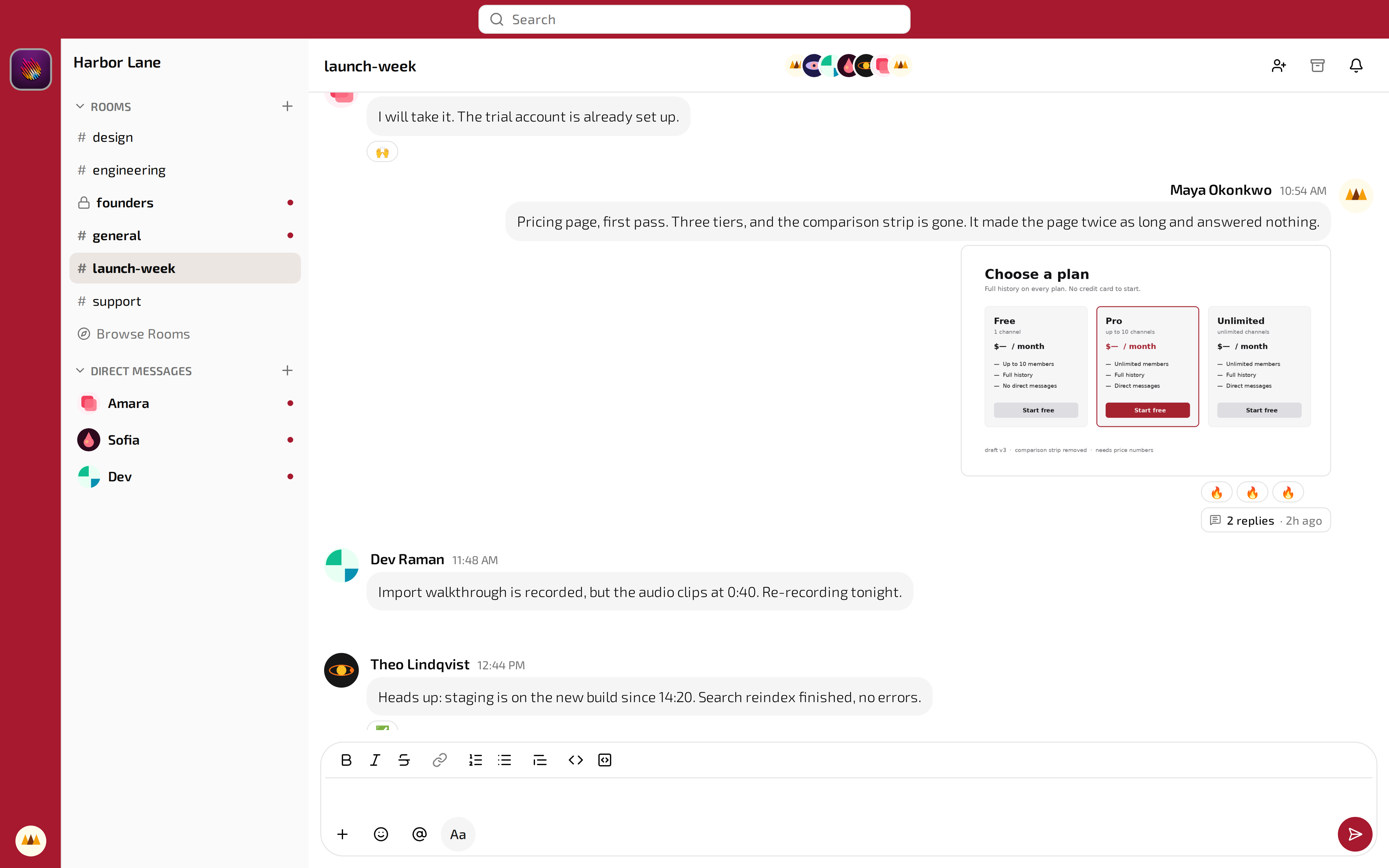 A busy room in Usapan Chat, with a thread, reactions and an image attachment