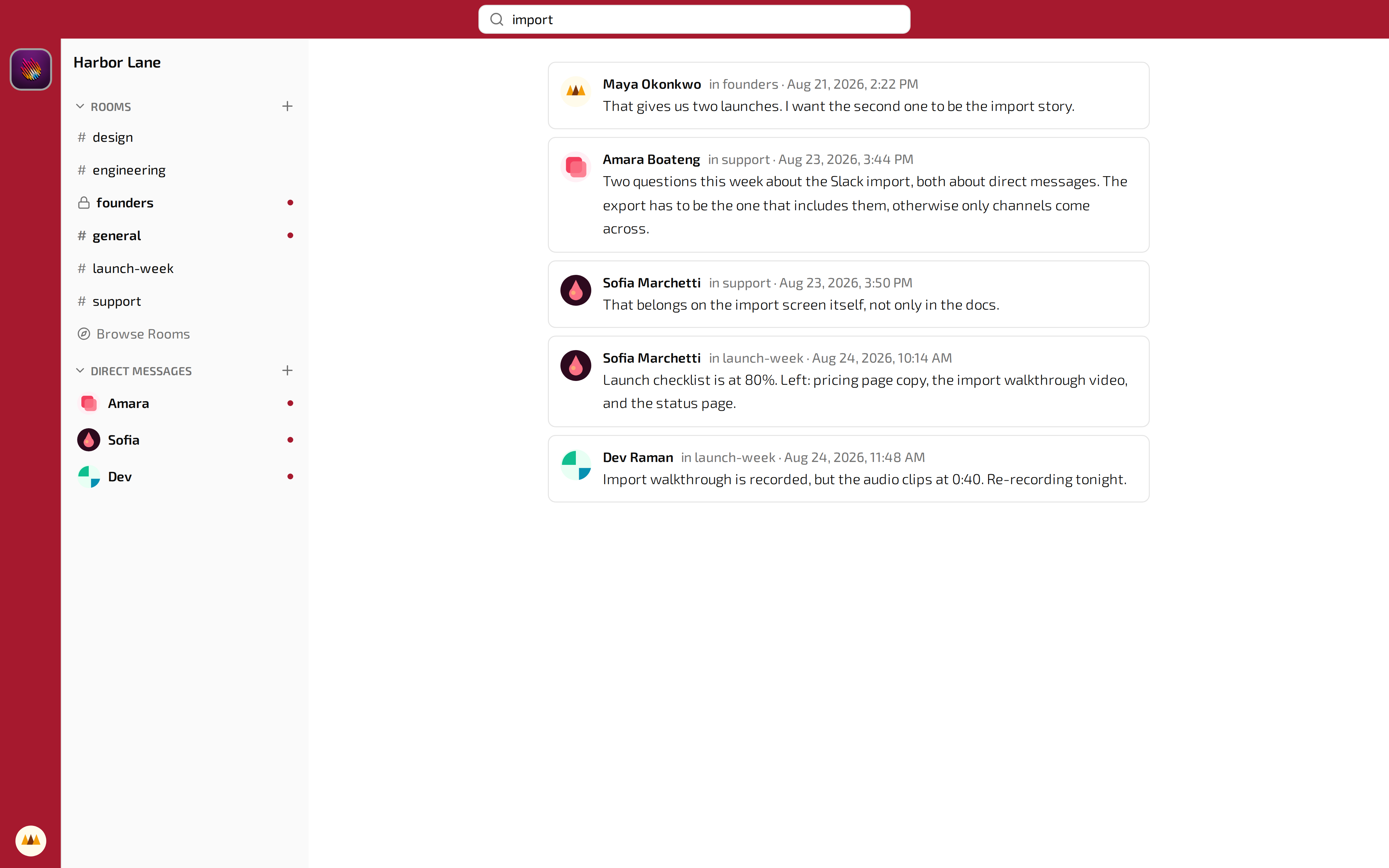 Search results for a query in Usapan Chat